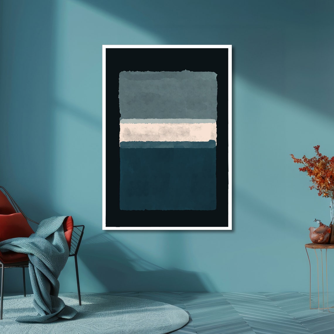 Slate Grey and Teal Abstract Poster in Rothko Color Field Style - Image 2