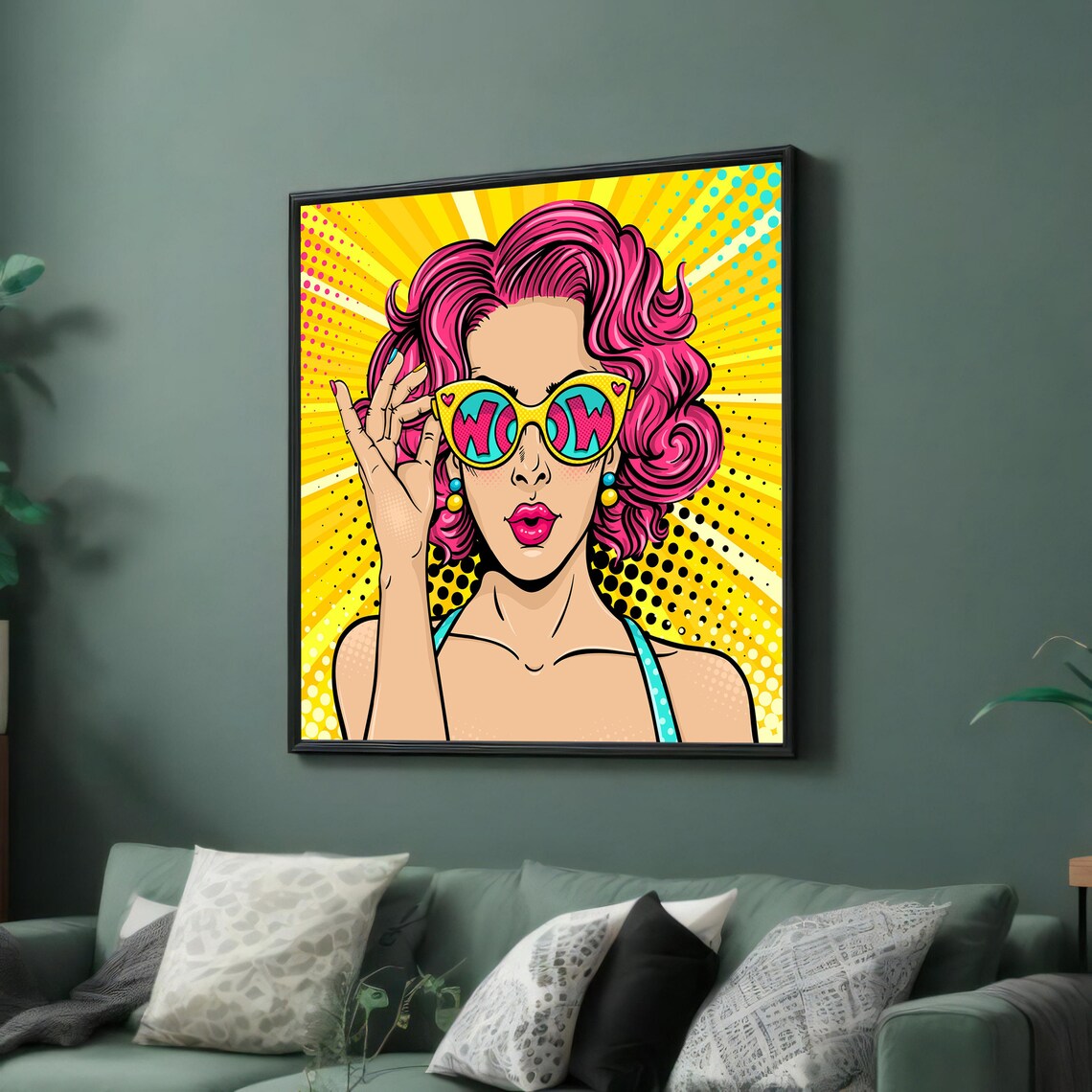 Retro Pop Art Pink Hair WOW Sunglasses Portrait Glamour Poster