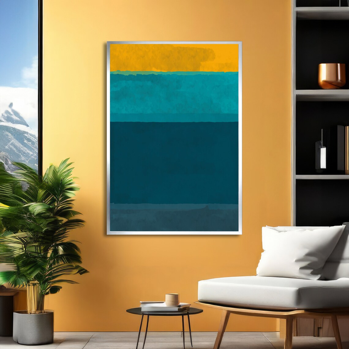 Golden Horizon Teal Blue Rothko-Inspired Abstract Art Poster - Image 2