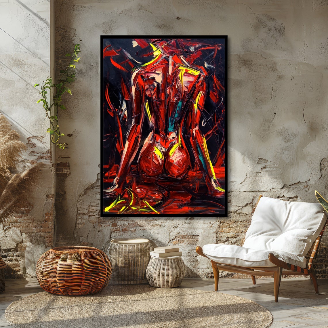 Fiery Passion Abstract Art Bold Abstract Erotic Expression Ready To Hang Wall Art - Image 4