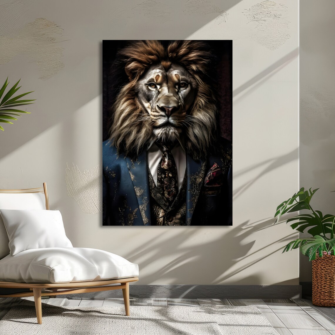 Regal Lion Wearing an Ornate Blue Suit Noble Animal Portrait Poster - Image 5