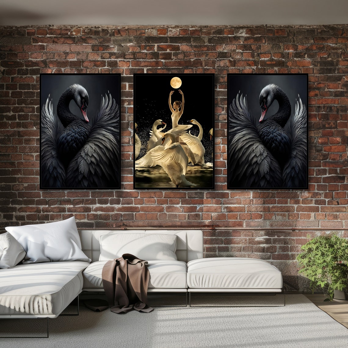 Moonlit Swan Ballerina Black Swan Triptych Ballet Dance Poster - Image 6