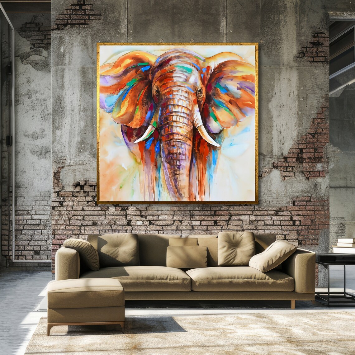 Majestic Front-Facing Elephant Head With Colorful Paint Drip Art Poster - Image 3
