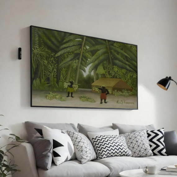 Banana Harvest Rousseau Inspired Art Bold Abstract Print Modern Wall Art Ready To Hang Decoration