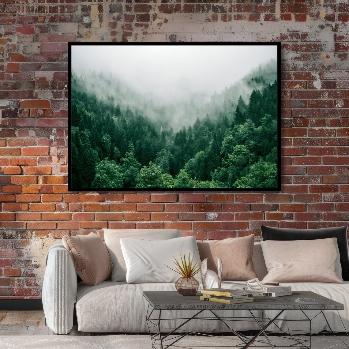 Enchanted Forest Mist Serene Nature Art Misty Forest Landscape Ready To Hang - Image 4