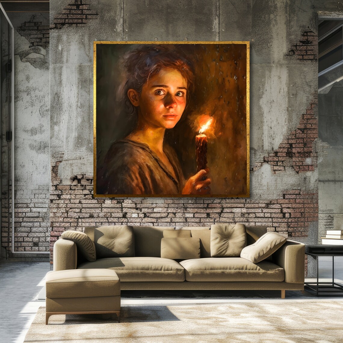 Young Woman Holding a Lit Candle Warm Chiaroscuro Portrait Art Poster - Image 3