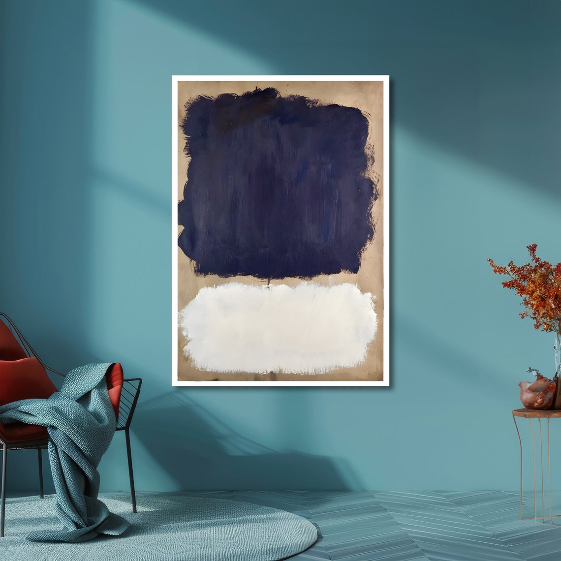 Navy Blue and White Rothko-Inspired Color Block Artwork Poster - Image 4