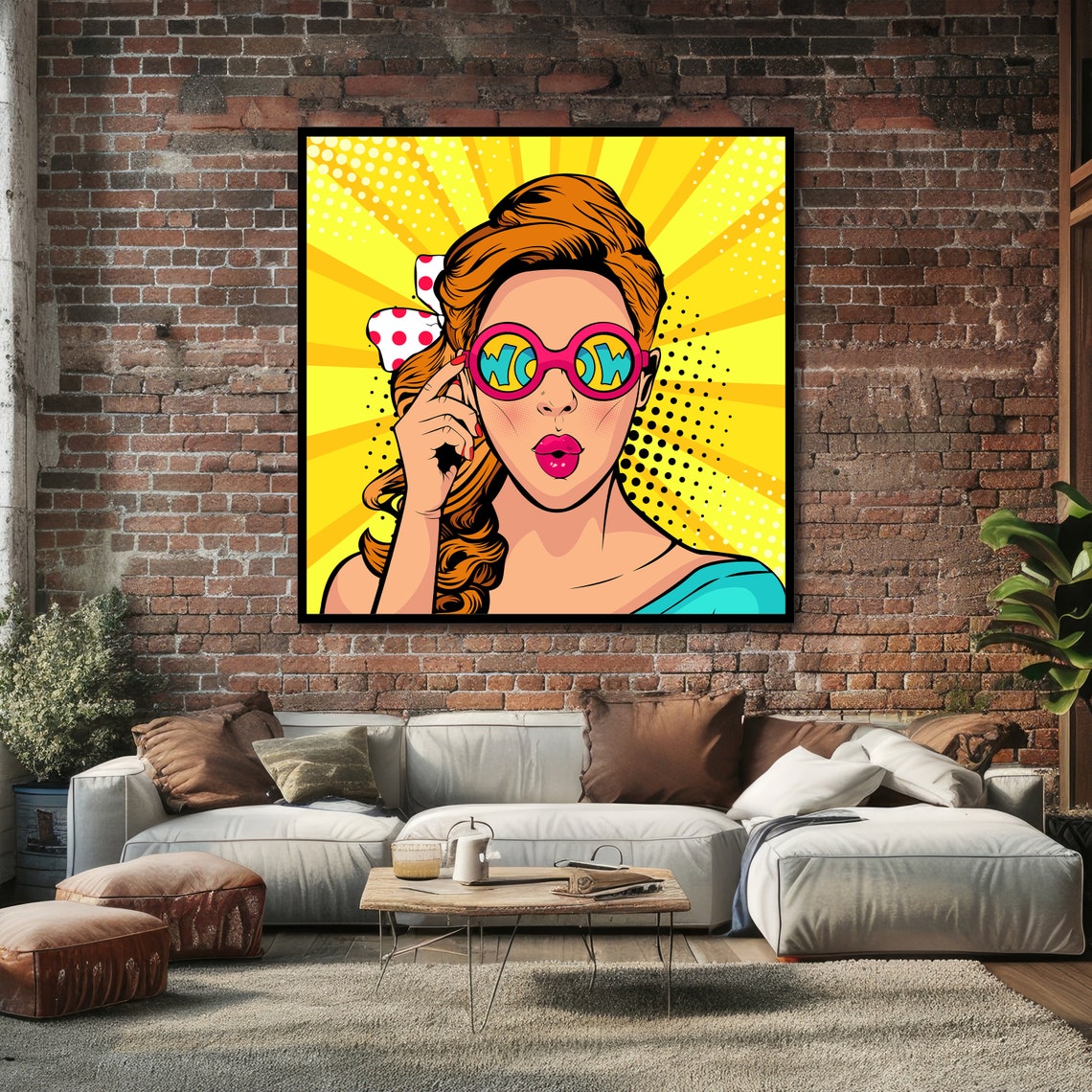 Retro Pop Art WOW Girl Pink Glasses Yellow Rays Surprise Poster - Image 4