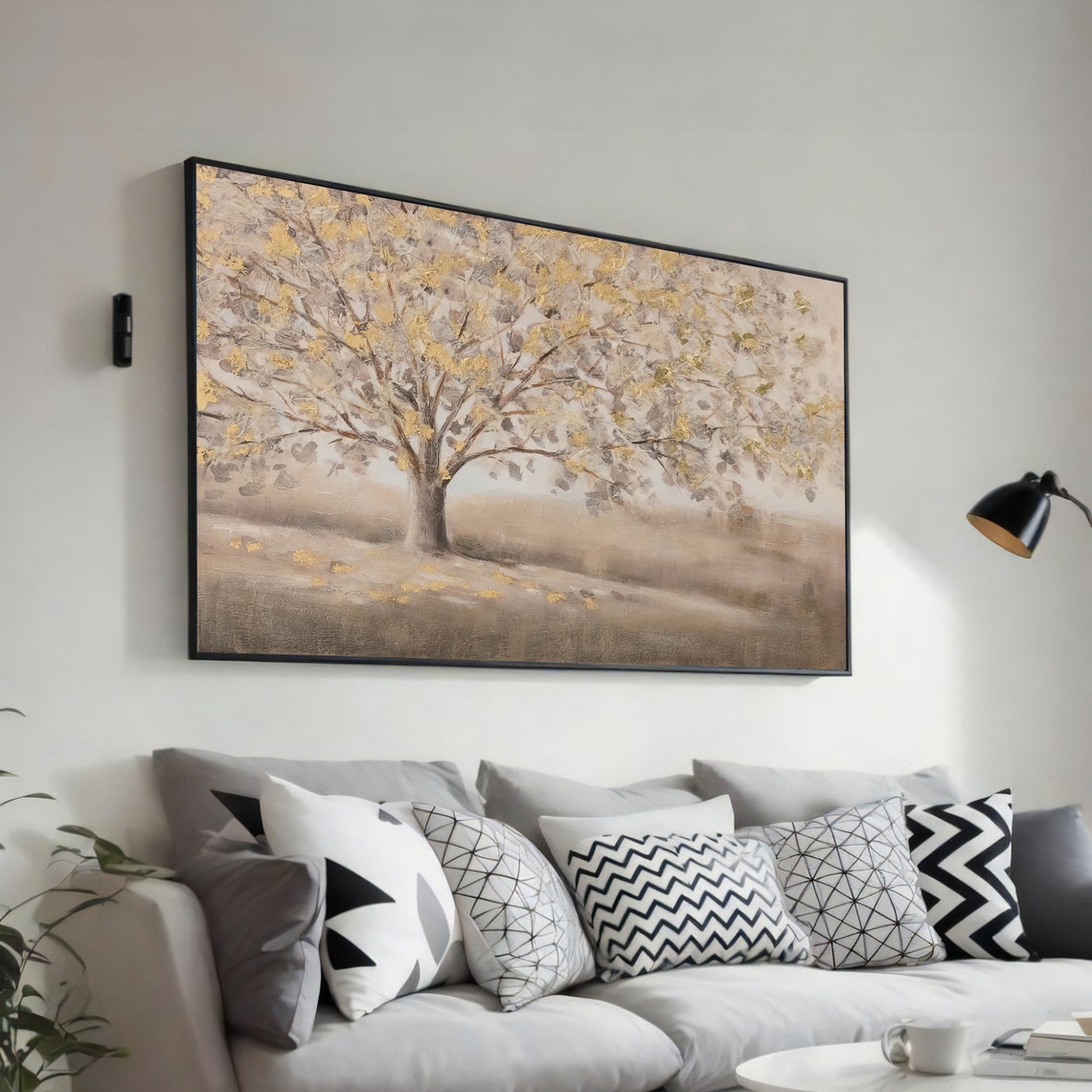 Golden Leaf Tree Serene Autumn Neutral Botanical Landscape Poster