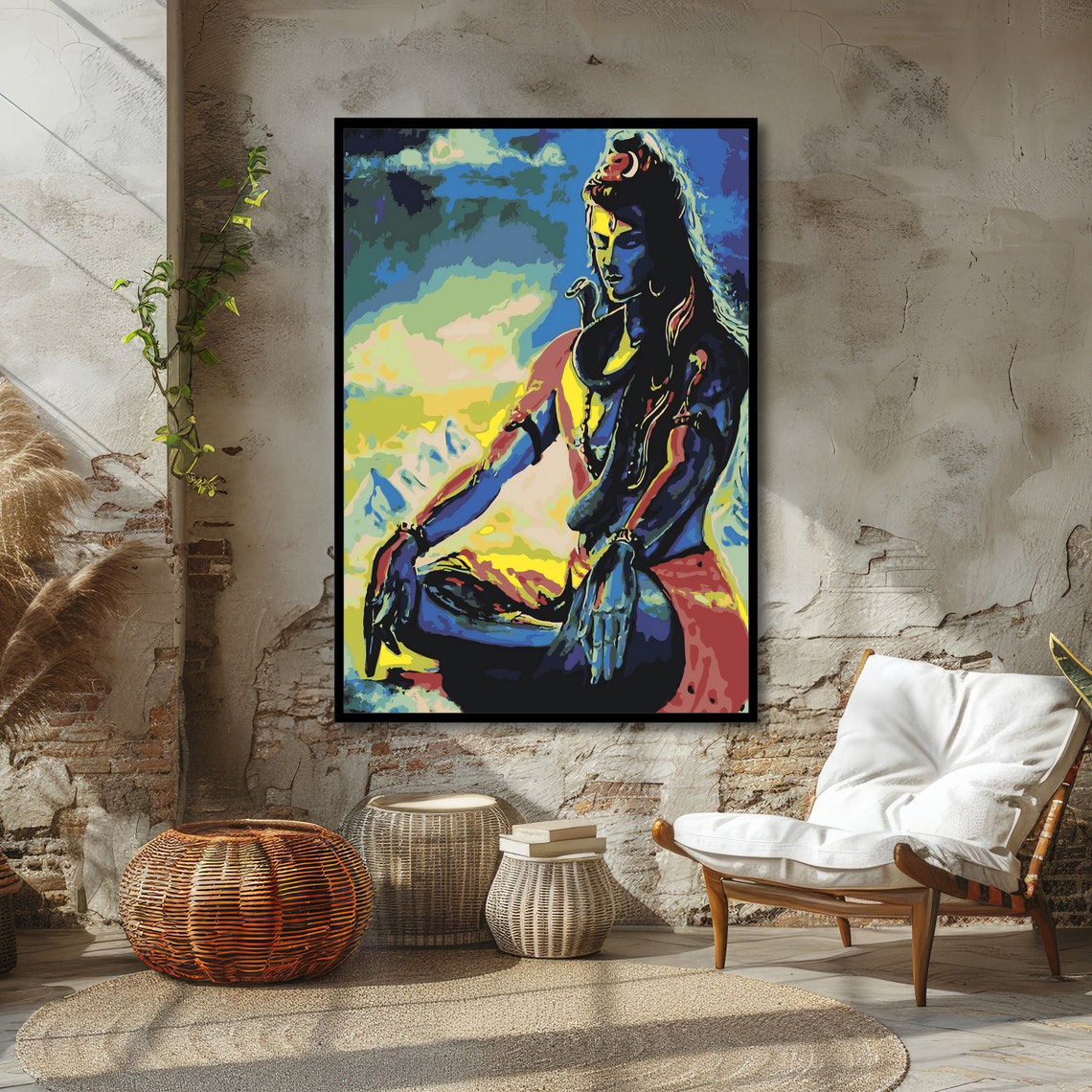 Meditative Shiva Hindu God Art Colorful Spiritual Poster Wall Art Design Ready To Hang - Image 4