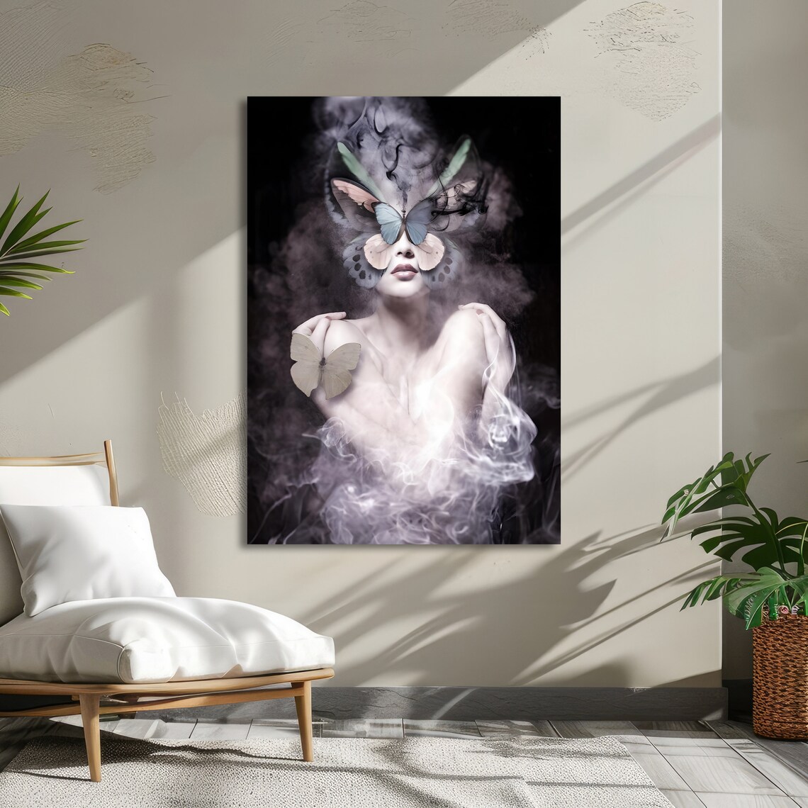 Ethereal Woman Butterfly Mask Smoke Surreal Portrait Art Poster - Image 5