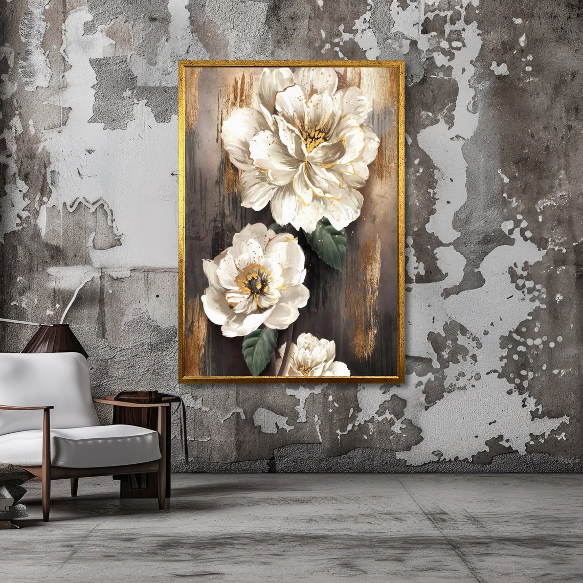 White Peony Blossoms on Dark Background Elegant Floral Poster - Image 3