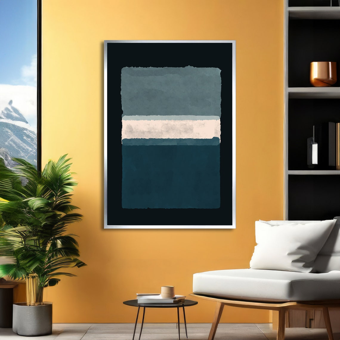 Slate Grey and Teal Abstract Poster in Rothko Color Field Style - Image 3