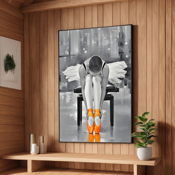 Ballet Dancer In Orange Pointe Shoes Art Graceful Ballet Wall Art Dance Painting Wall Art Design Ready To Hang Decoration