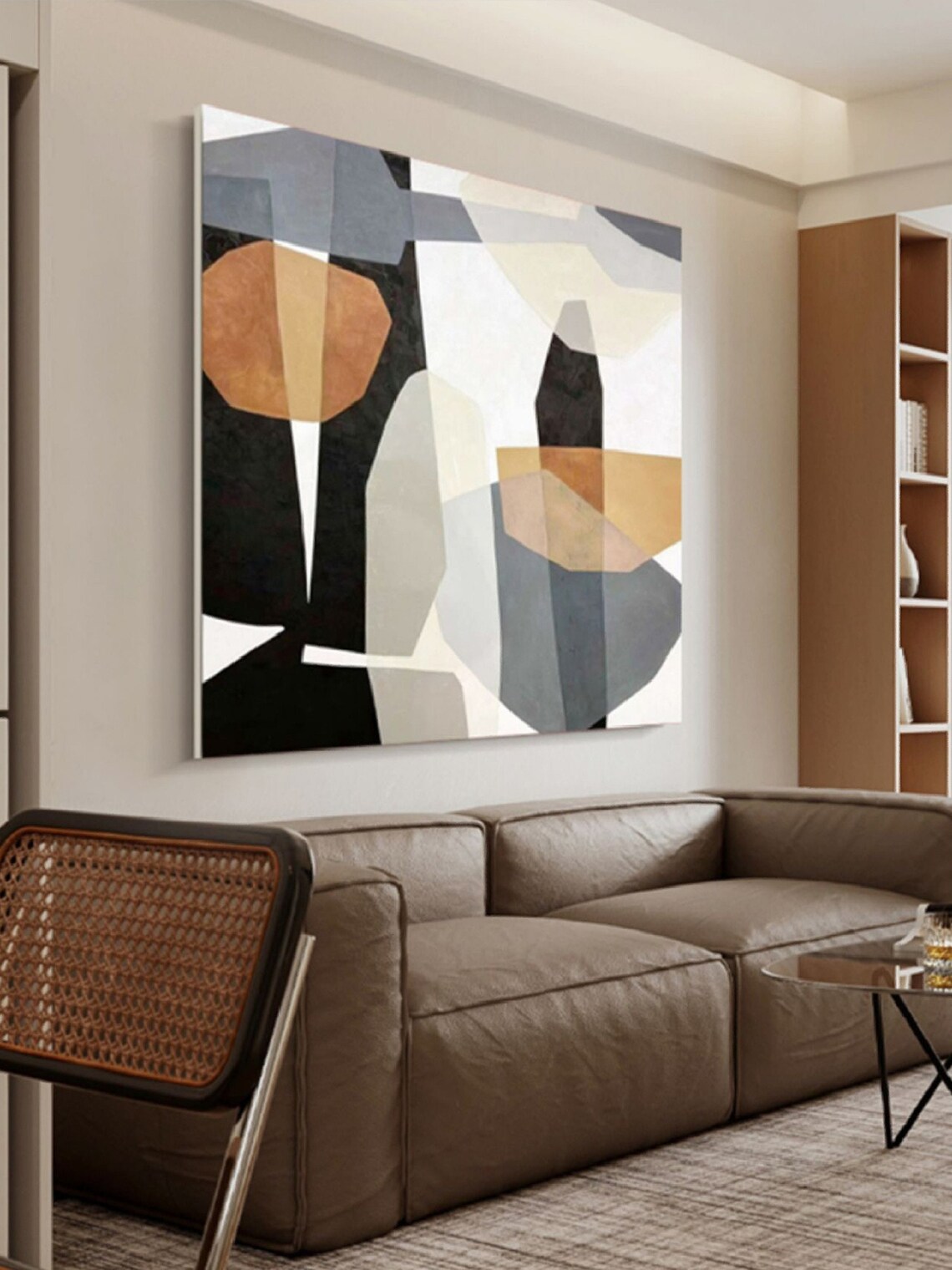 Geometric Black Tan Gray Blocks Bold Modern Abstract Art Poster - Image 2