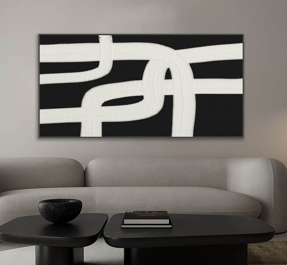 Original Black Wall Art Black And White Abstract Painting Large Black White Textured Wall Art Modern Abstract Art Entrance Wall Art - Image 4