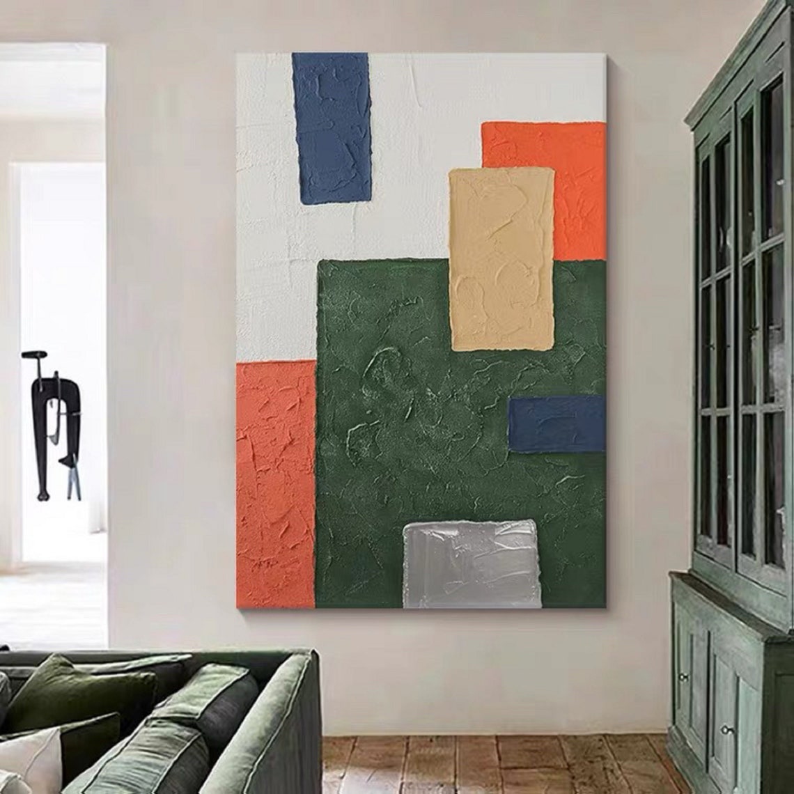 Color Block Navy Orange Green Beige Modern Abstract Art Poster - Image 3