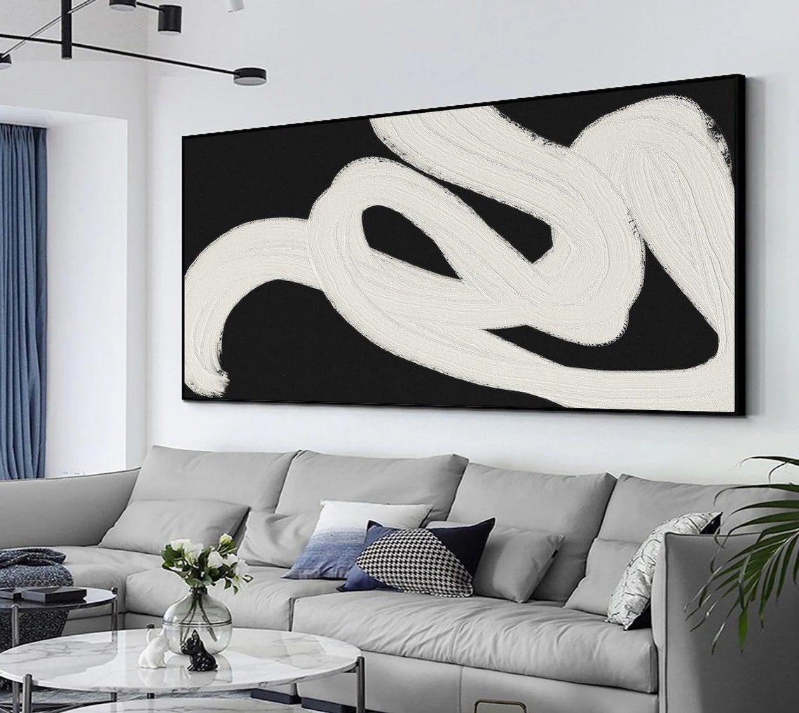 White Ribbon Swirl On Black Bold Abstract Modern Gallery Art Poster - Image 5