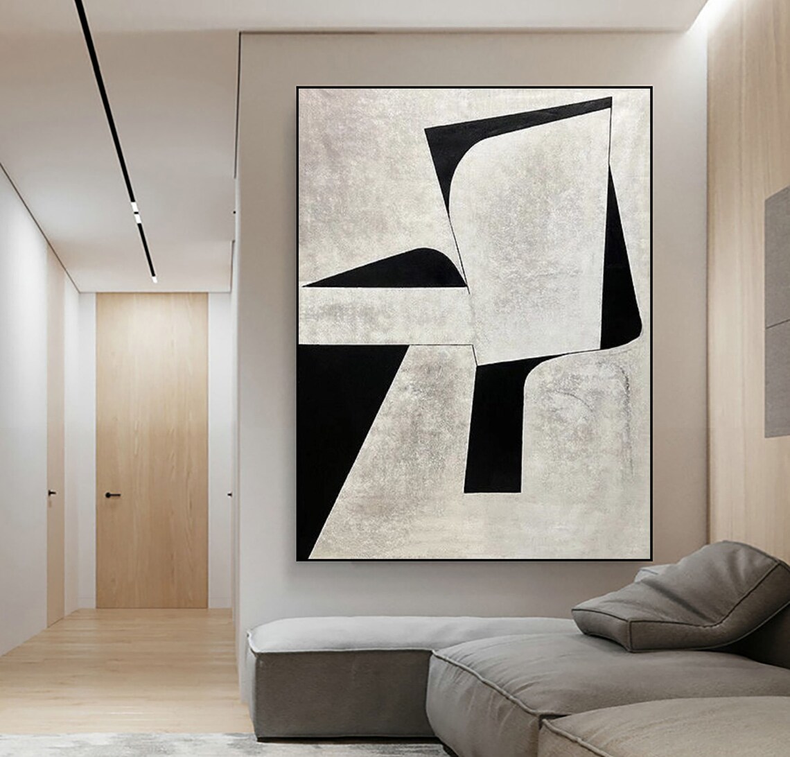 Wabi Sabi Wall Art Black And White Abstract Painting On Black White Textured Wall Art Modern Minimalist Painting Entrance Wall Art - Image 2