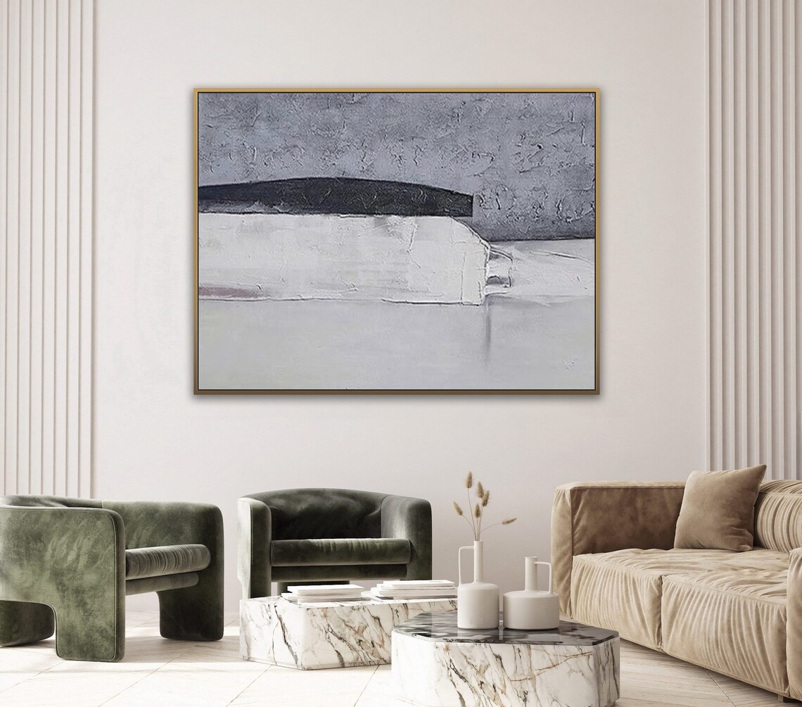 Black Band Over White Layers Textured Gray Minimalist Poster - Image 4