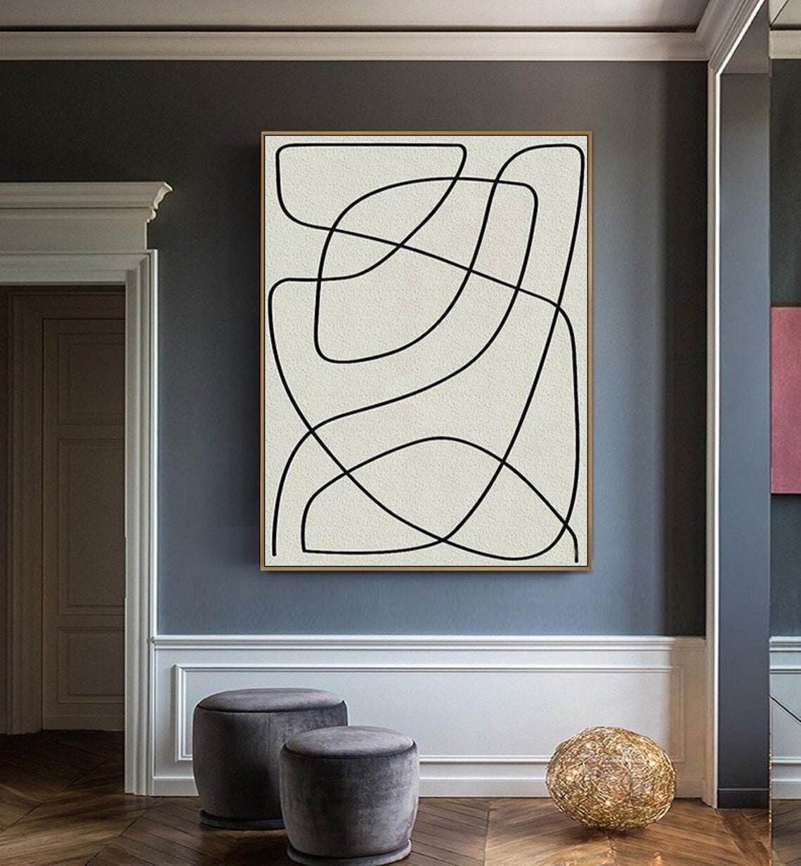 Black Ribbon Flow Lines Abstract On White Modern Wall Poster - Image 4