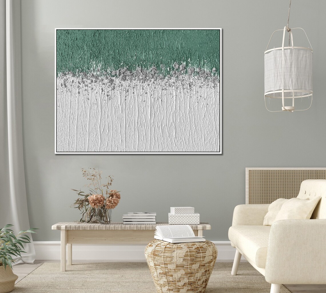 Large Green White Abstract Painting On Wall Art Green White Minimalist Painting Green White Textured Wall Art Green Textured Painting - Image 3