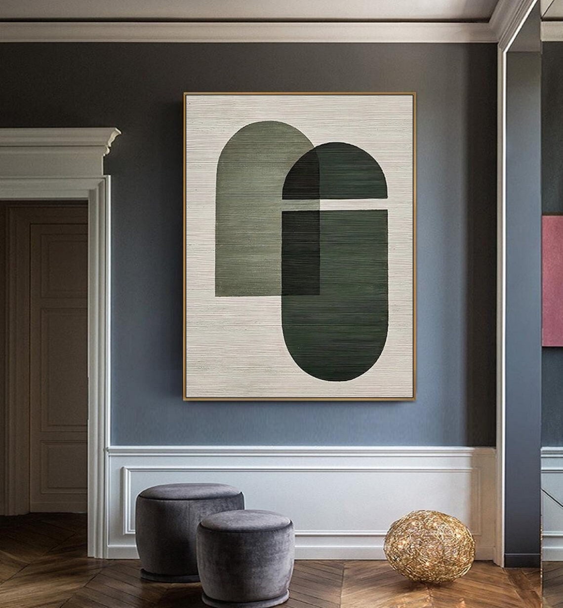 Overlapping Sage Green Arches Textured Minimalist Beige Poster - Image 3