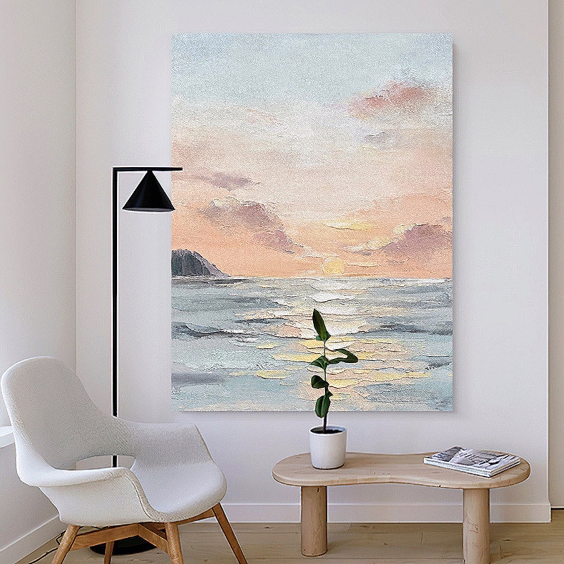 Pastel Sunset Ocean Waves Romantic Textured Seascape Wall Poster - Image 3