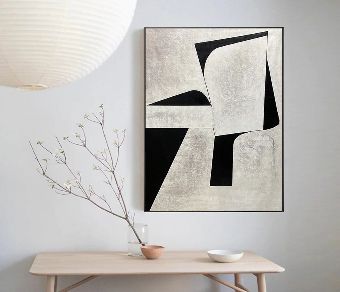 Black and White Angular Geometric Forms Vertical Minimalist Art Poster - Image 3