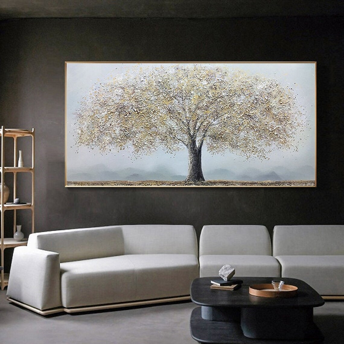 Silver Gold Tree of Life Textured Botanical Canvas Art Poster - Image 4