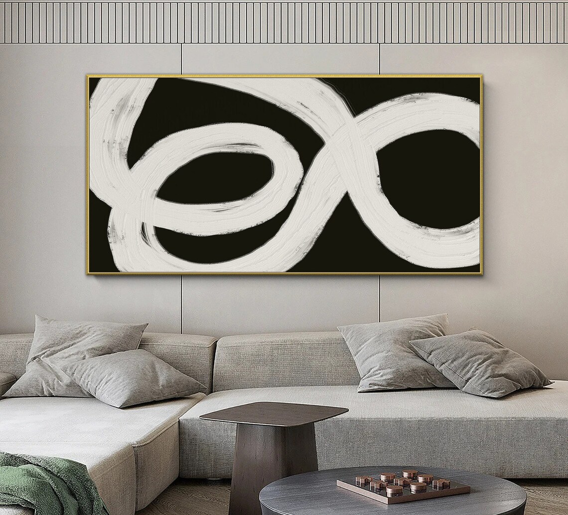 Black White Oil Painting Black White Minimalist Abstract Painting For Textured Wall Art For Black White Wall Art For White Textured Painting - Image 2