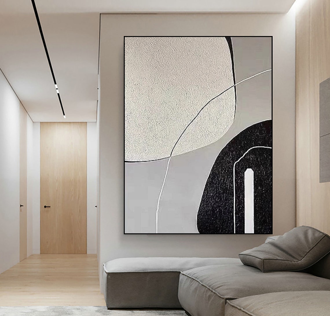 Curved Black Gray Abstract Shapes Minimalist Modern Art Poster - Image 2