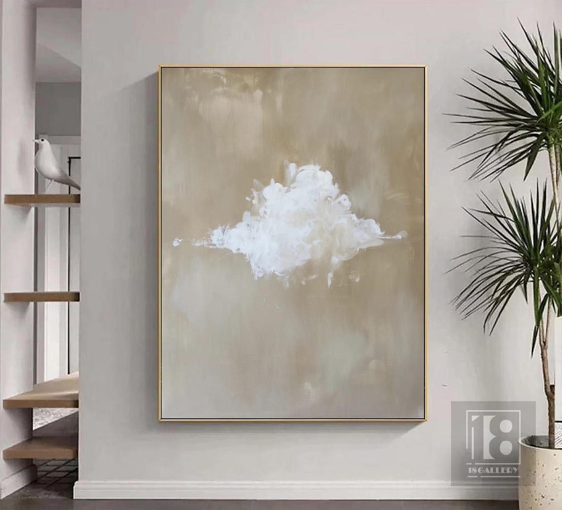 White Cloud Wall Art Large Original White Cloud Abstract Painting On Textured Wall Art White Cloud Sky Painting For Bedroom Wall Art - Image 5