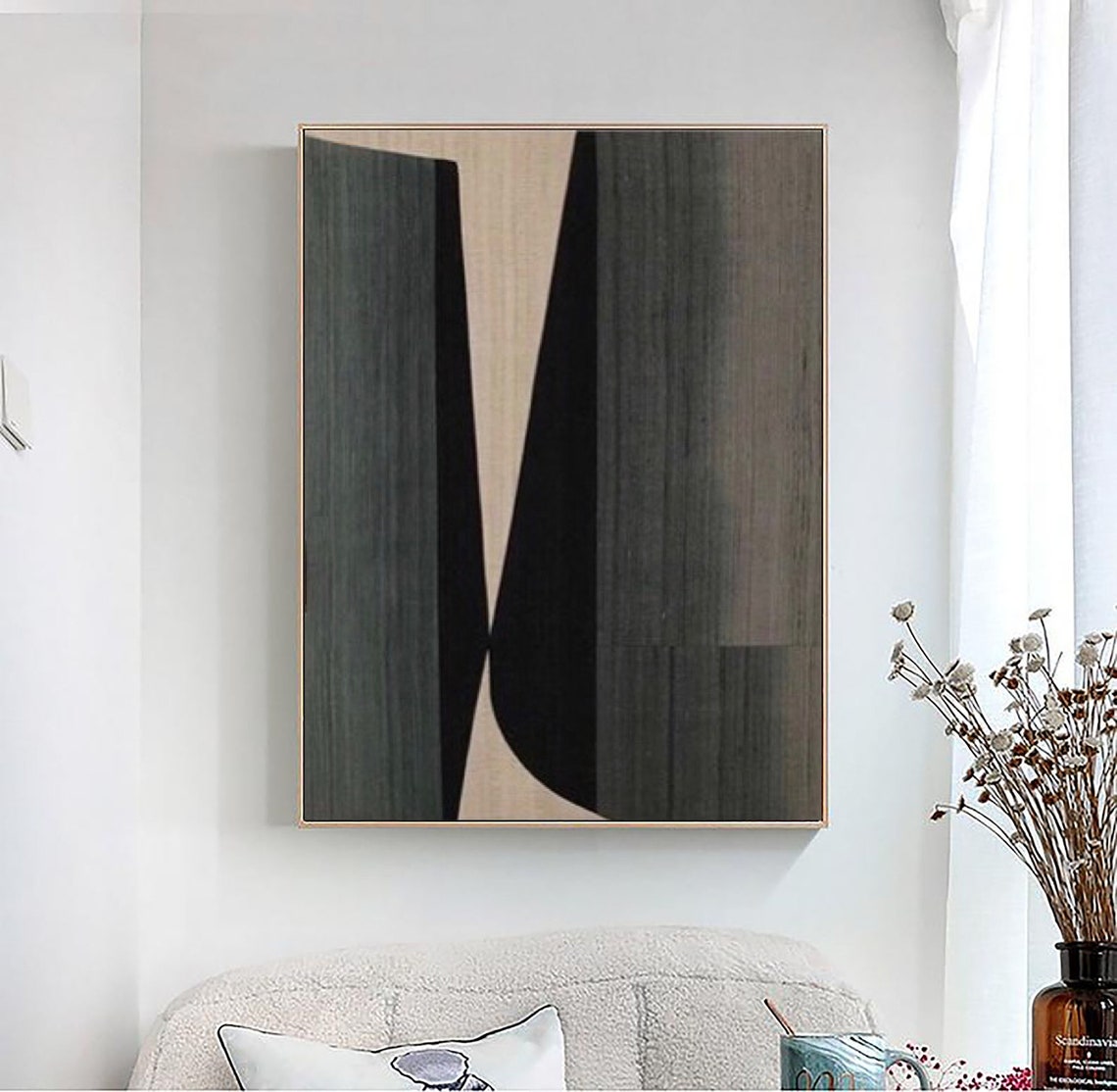 Black Beige Abstract Painting Black Wabi Sabi Wall Art Neutral Wall Decor Boho Textured Wall Art Black Minimalist Painting Entrance Wall Art - Image 5