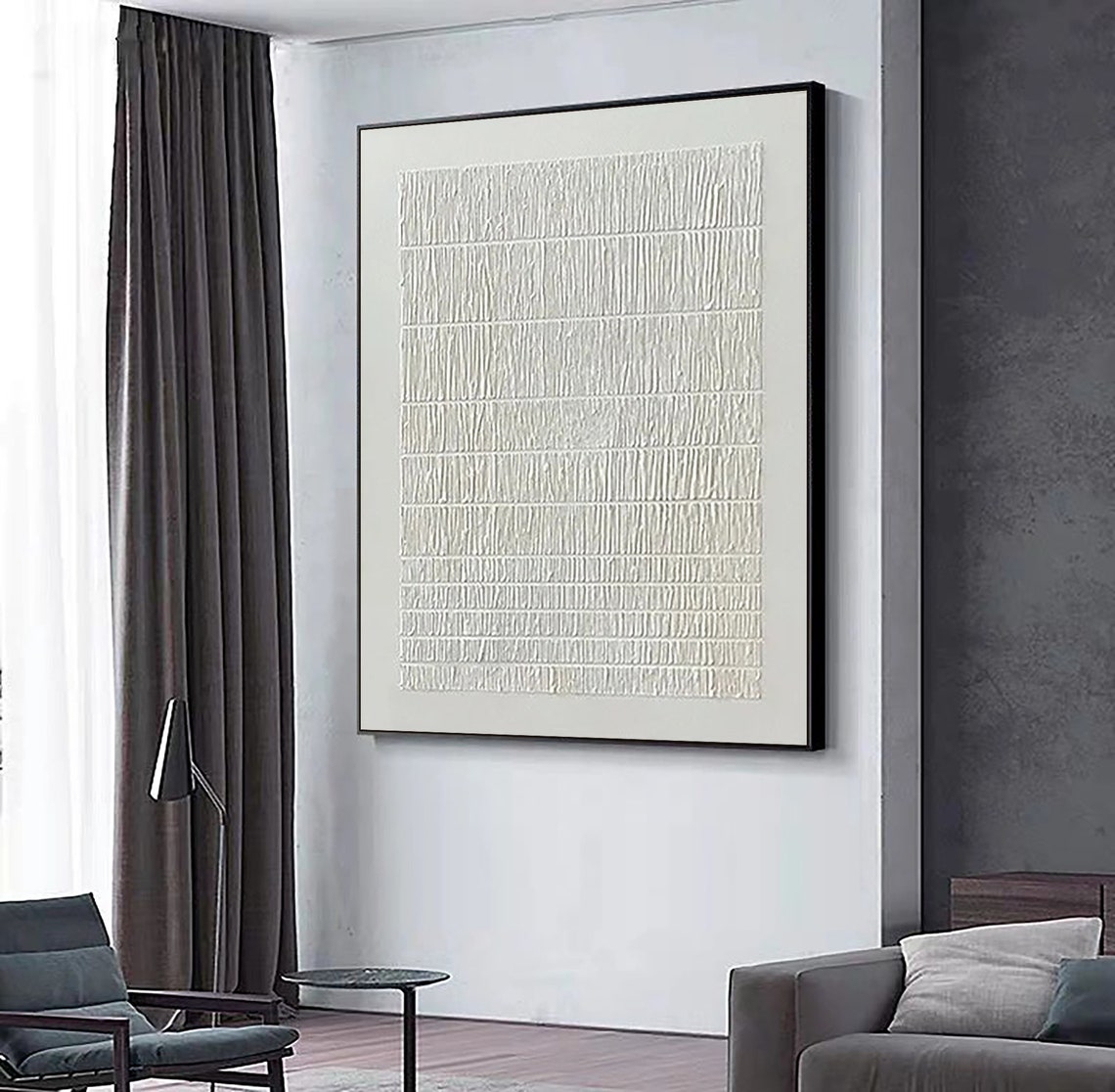 All White Vertical Line Texture Minimalist Abstract Painting Poster - Image 4