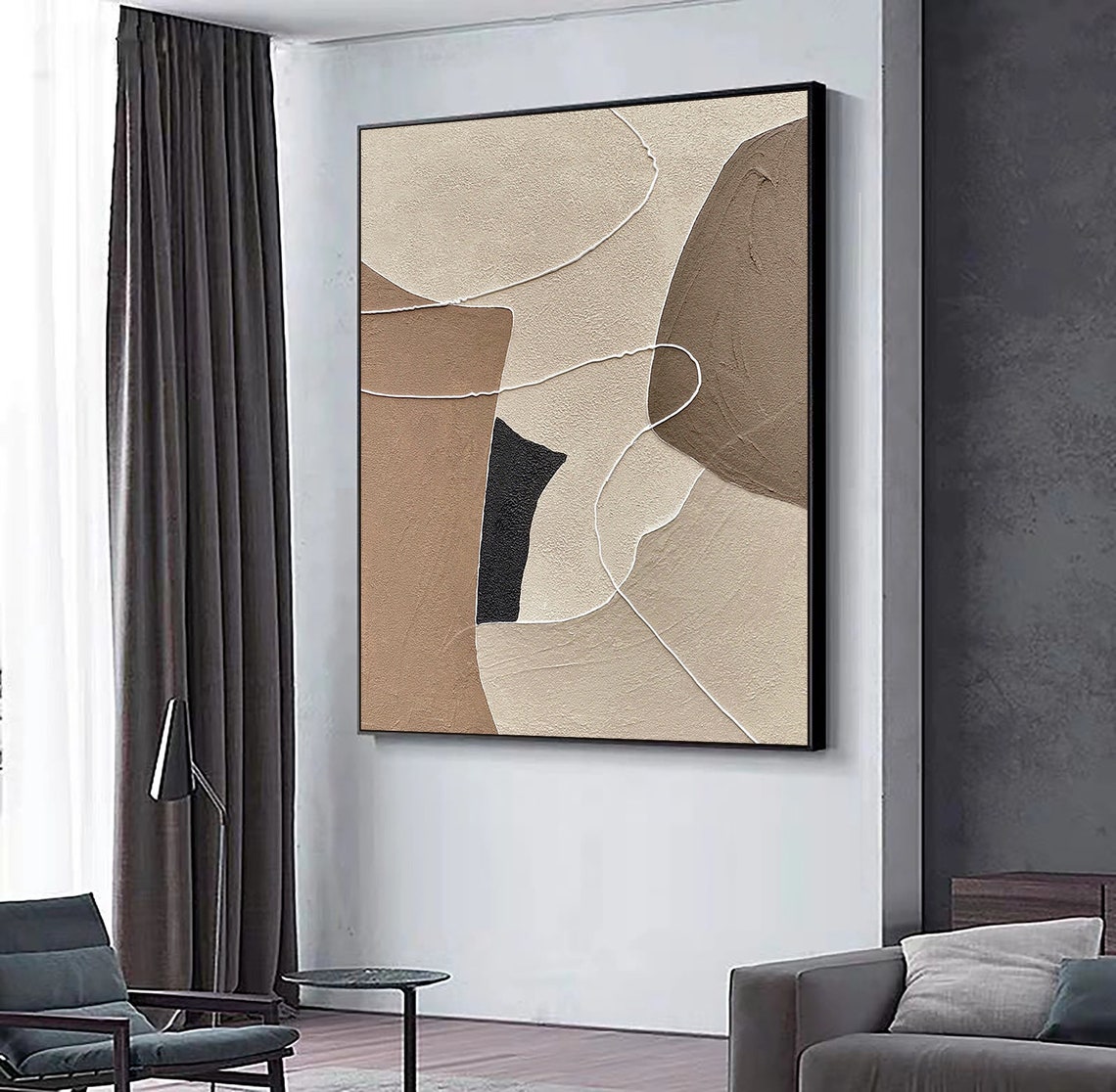 Beige Wabi Sabi Wall Art Beige Brown Abstract Painting Neutral Wall Decor Boho Textured Wall Art Beige Minimalist Painting Entrance Wall Art - Image 4
