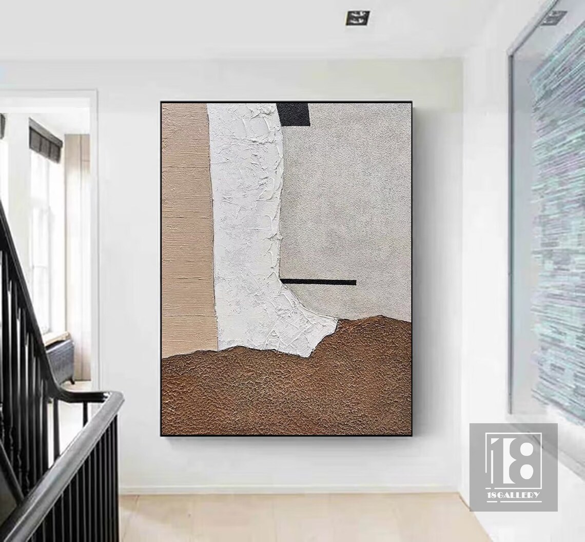 Neutral Beige White Brown Geometric Modern Abstract Painting Poster - Image 2