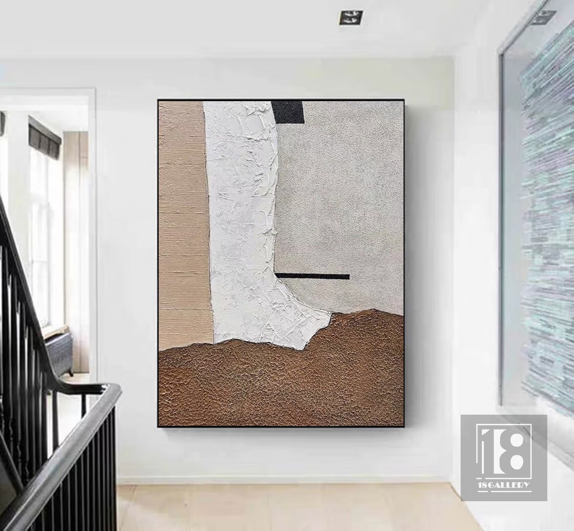 Neutral Minimalist Abstract Painting Brown And Gray White Boho Textured Wall Art Wabi Sabi Wall Art Gray White Painting Entrance Wall Art - Image 2