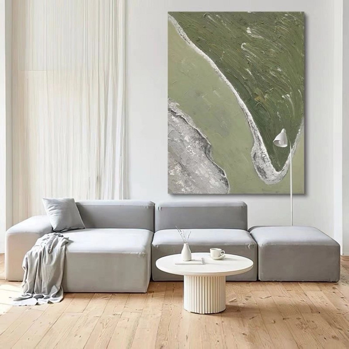 Sage Green Silver Wave Band Abstract Modern Elegant Art Poster - Image 3