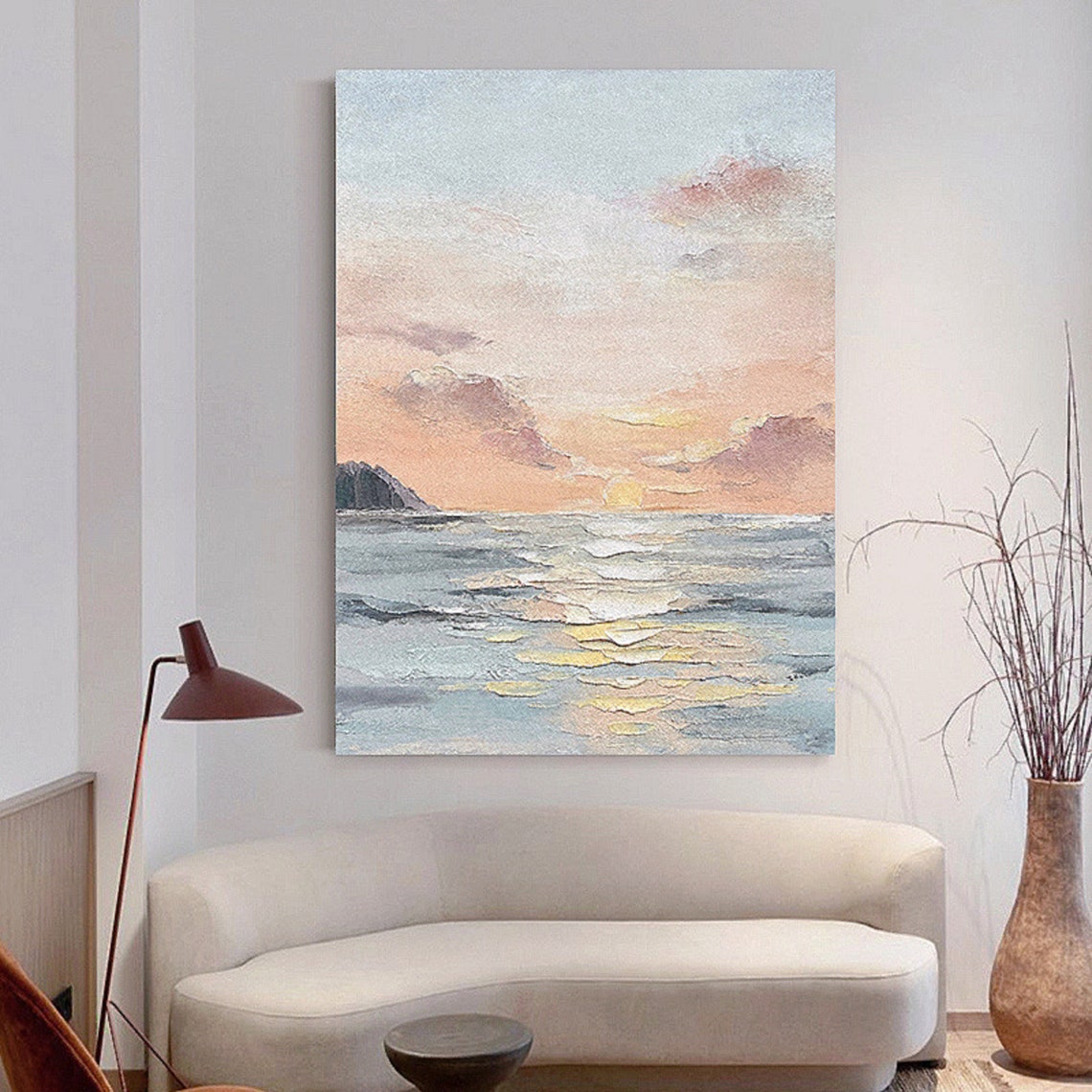 Pastel Sunset Ocean Waves Romantic Textured Seascape Wall Poster - Image 4