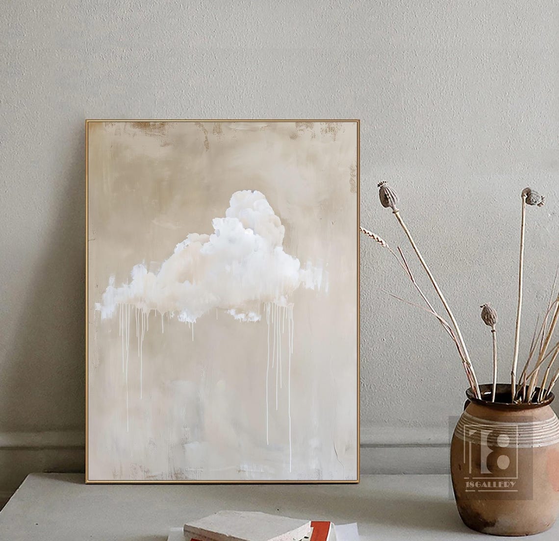 Original White Cloud Wall Art Neutral Beige Wall Art Abstract Art Minimalist Wall Art Indigo Art Modern Sky Wall Art Night Sky Painting - Image 4