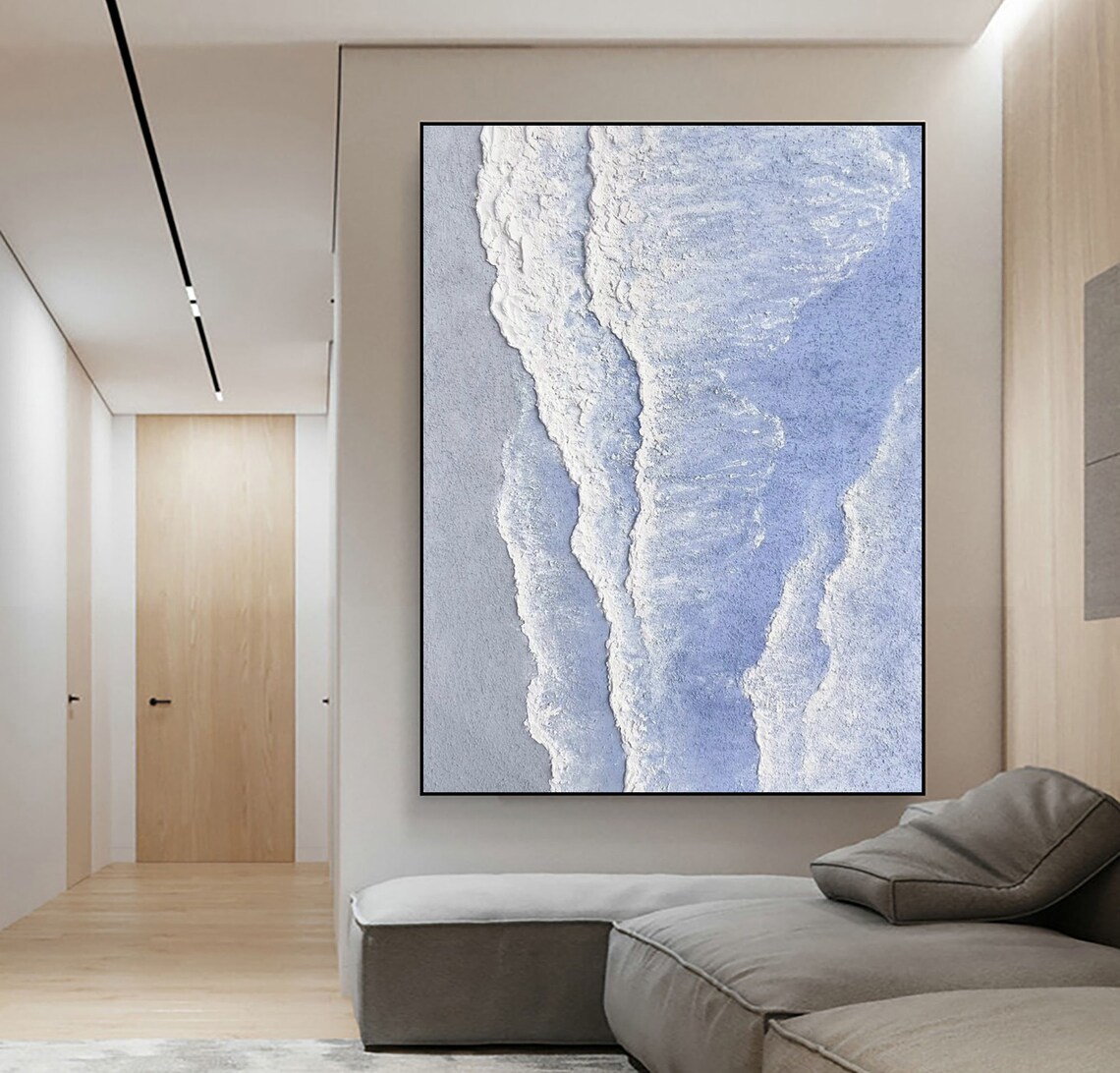 Aerial White Foam Ocean Waves Blue Water Vertical Art Poster - Image 3