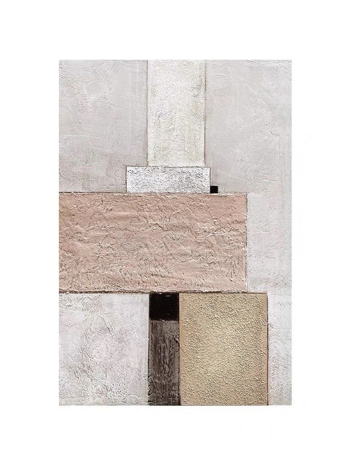 Beige Tan Gray Geometric Blocks Abstract Neutral Calm Art Poster - Image 3