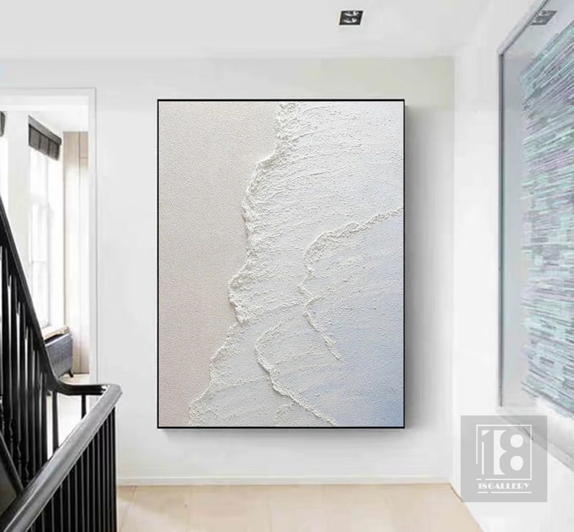 All White Textured Ocean Wave 3D Impasto Abstract Painting Poster - Image 4