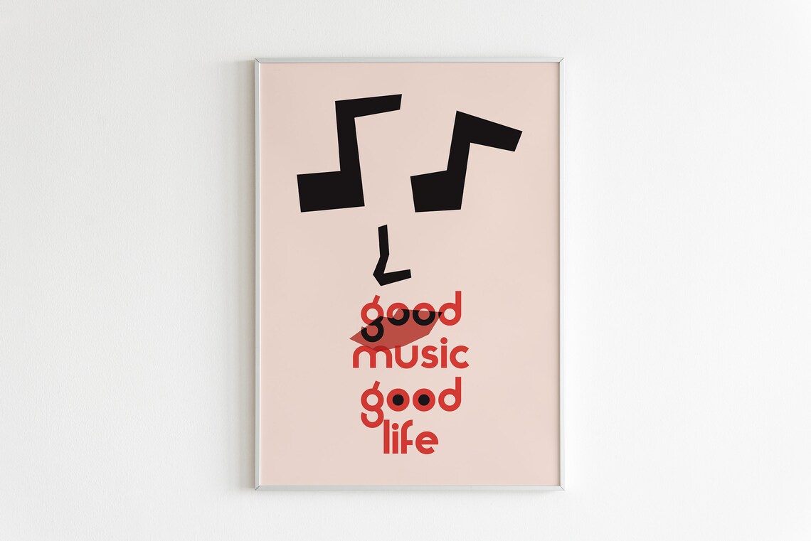 Good Music Good Life Bold Notes Minimalist Pink Music Lover Poster - Image 2