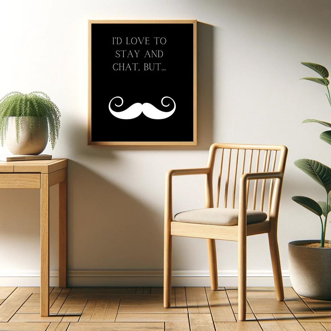I'd Love to Stay and Chat Funny Mustache Introvert Quote Poster - Image 2