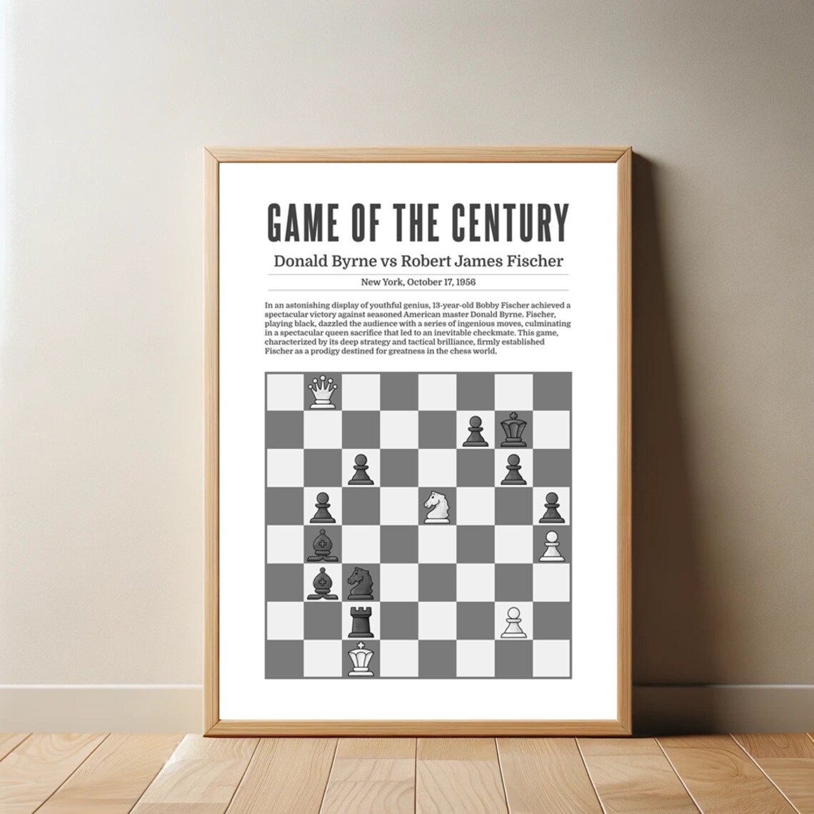 Bobby Fischer's Game Of The Century Chess Poster