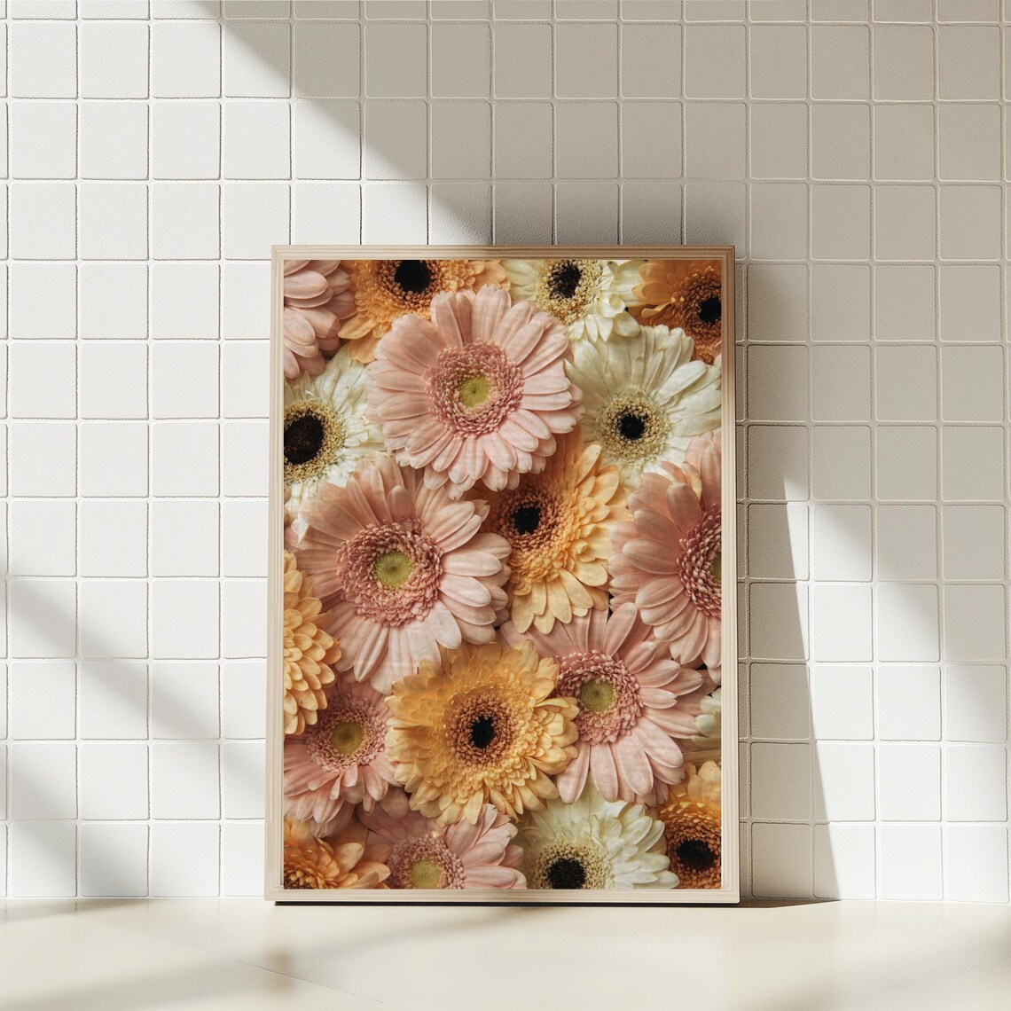 Pink Ochre Floral Print, Neutral Boho Art Print