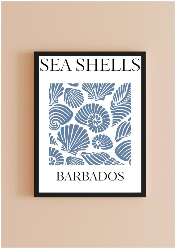Sea Shells Barbados Blue Coastal Shell Pattern Minimalist Poster