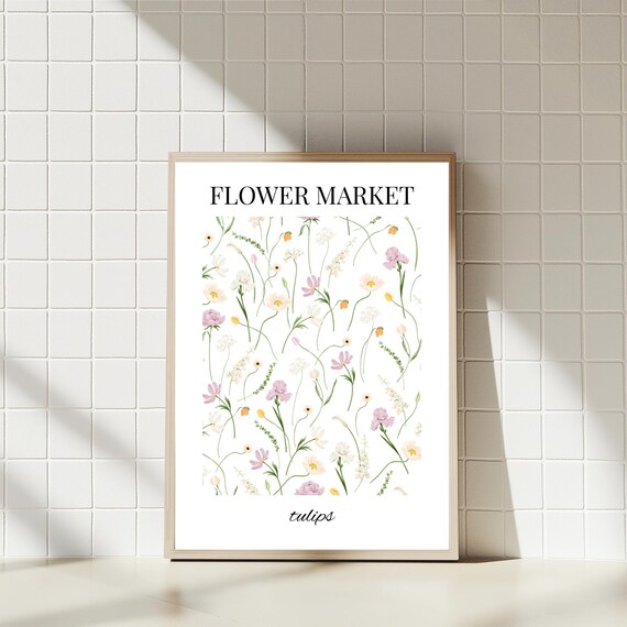 Flower Market Tulip Print Vintage Botanical Poster